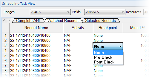 Schedule Status Task View - Adding Breakpoints