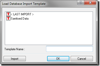 Load Database Import Template Window