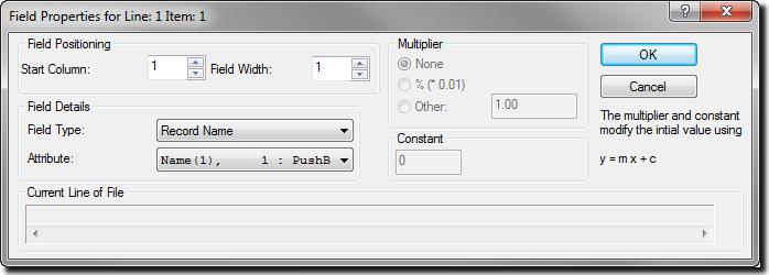 Data Export Fixed Width Edit Field Properties