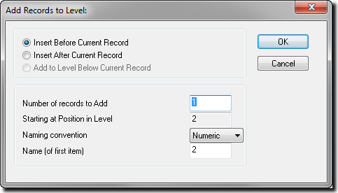 Add Records to Level Window