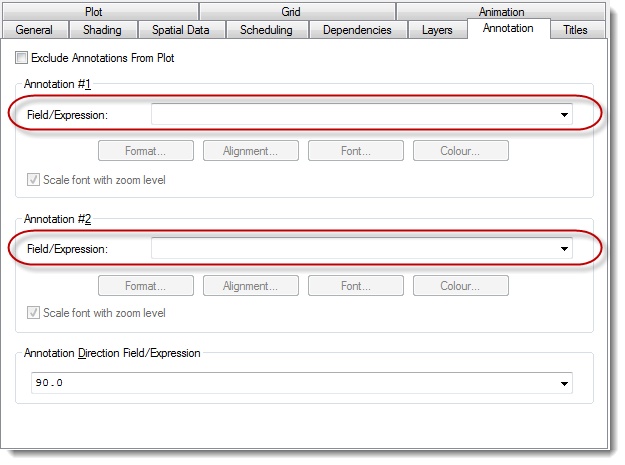 Annotation tab - Field Expression fields