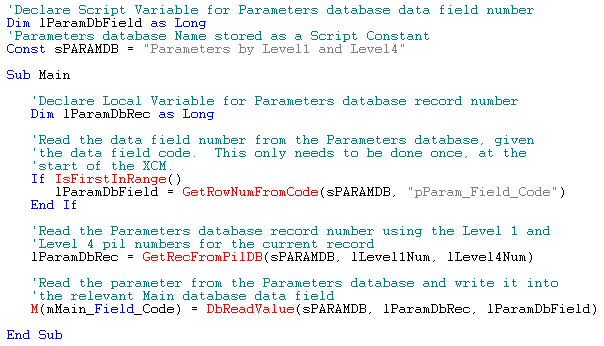 Example Parameters XCM - 1