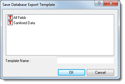 Save Database Export Template Window