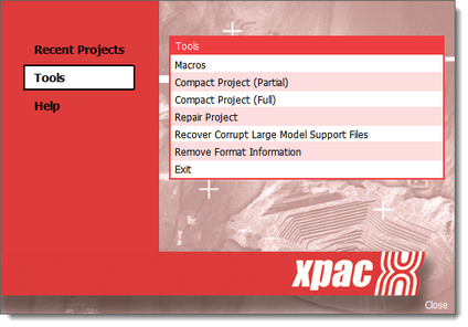 XPAC welcome screen - tools