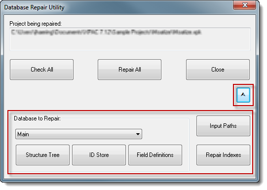 Database Repair Utility window