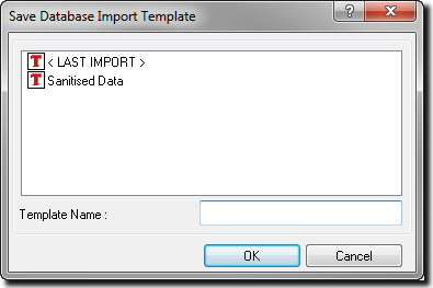 Save Database Import Template Window