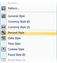 Format menu - Number styles